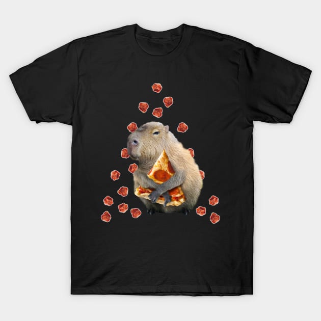 Capybara Capybaras Eating Pizza, Funny Cute T-Shirt by Random Galaxy